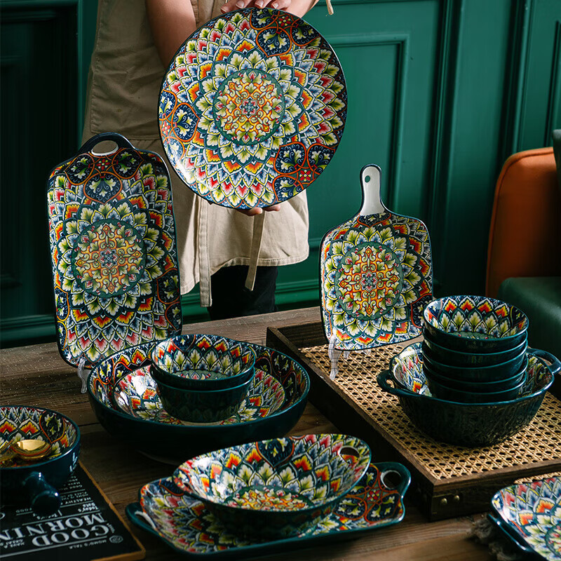 踏光波西米亚风格餐具盘子 陶瓷盘家用异域风情东南亚风盘子碟子异形 12英寸鱼盘(单个)