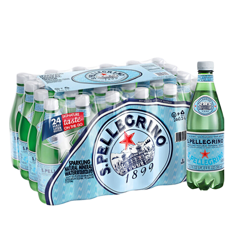 圣培露（S.Pellegrino）意大利進(jìn)口含氣礦泉水氣泡水純凈飲用水氣泡水  圣培露500ml/瓶24瓶塑料瓶日期過(guò)半