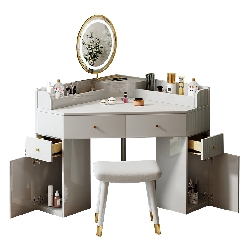 梵萨帝 梳妆台转角化妆台 现代简约卧室家具多功能收纳迷你飘窗化妆台 钢琴白小款梳妆台(妆台+凳子)