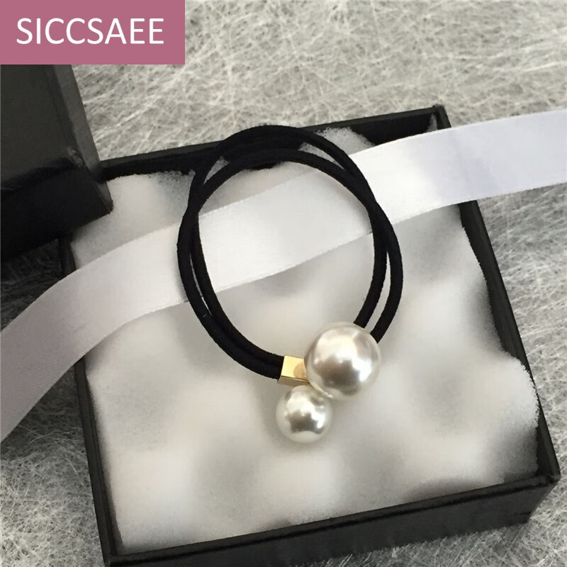 siccsaee 头绳女简约气质韩国两颗珍珠发圈皮套扎头发绳马尾双根皮筋
