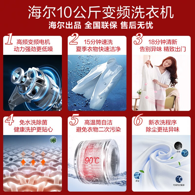 海尔(Haier)洗衣机全自动滚筒10KG智能一级变频节能家用大容量智能预约洗脱一体香薰高温除菌羽绒洗100B108S