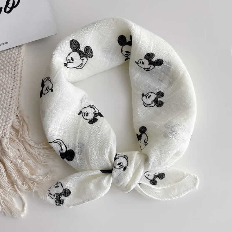 晴其婴儿围巾 护嘴可爱老鼠棉麻男女薄款丝巾小方巾宝宝婴儿三角口水