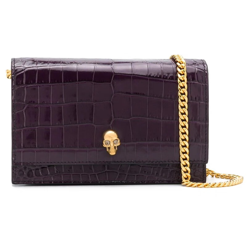 亚历山大麦昆(alexander mcqueen)女包 女士皮革鳄鱼纹金属骷髅链条斜