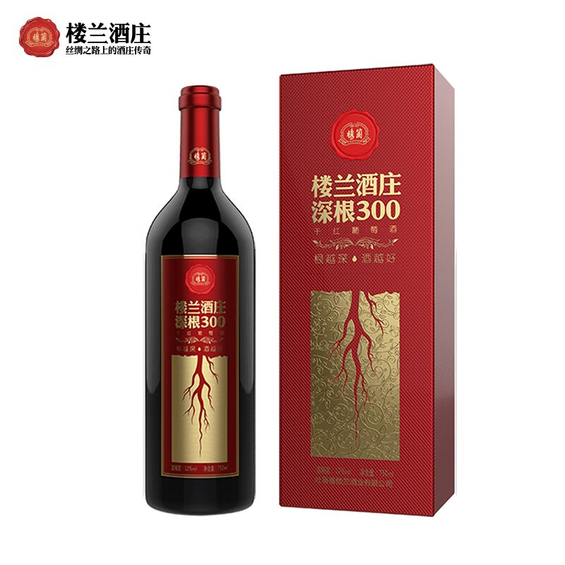 品牌】楼兰葡萄酒 深根300干红 礼盒装  新疆国产红酒750ml*6整箱装