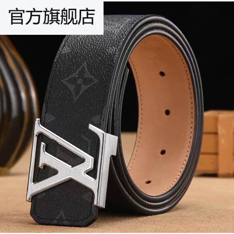 酷奇l v皮带h扣牛皮带皮带男士不带头无头平滑扣头酷奇腰带新款网红纯