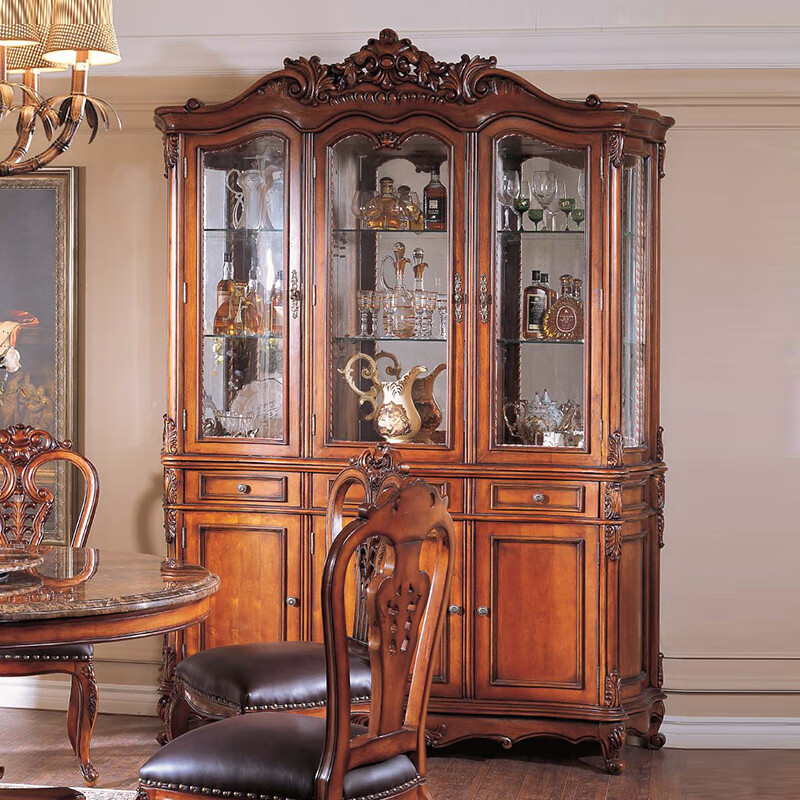 首杰美式实木酒柜客厅靠墙别墅大厅酒柜展示柜欧式复古酒柜餐边柜定制