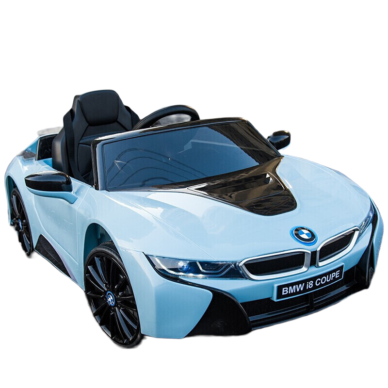 貝瑞佳（BeRica）寶馬i8嬰兒童電動車四輪遙控?fù)u擺玩具童車可坐人小孩寶寶四驅(qū)跑車 頂配淺藍(lán)【軟輪+皮座椅+四驅(qū)搖擺+遙控+藍(lán)牙音樂】