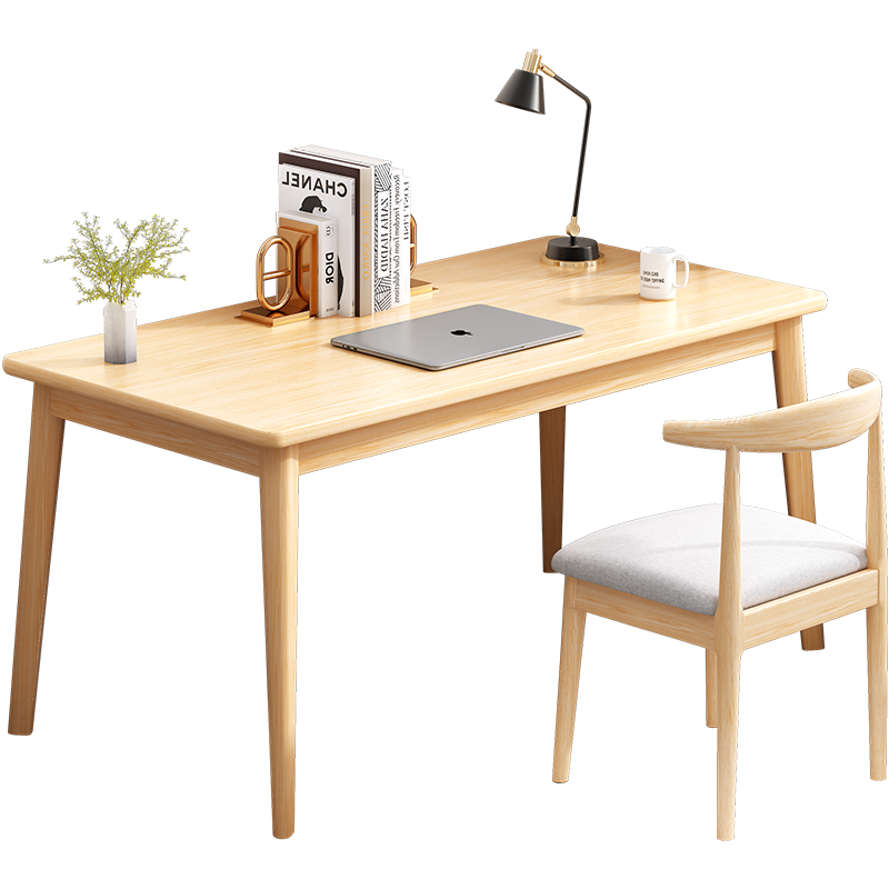米客米家 电脑桌榉木腿桌椅组合简约家用卧室学生写字台简易学习书法小桌子 店长推荐田园橡木色120cm桌子+椅子组合