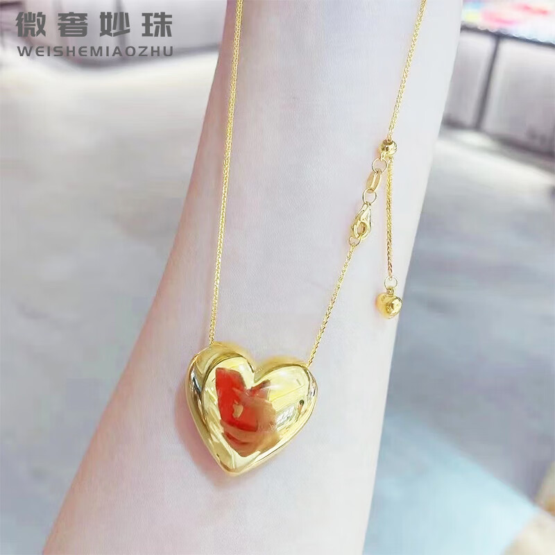 微奢妙珠 新款黄金爱心吊坠女999足金心宽宽心形项链坠子毛衣链挂坠送