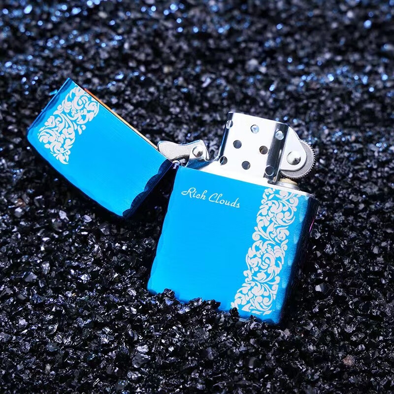zorro佐罗创意防风煤油打火机花边雕刻蓝冰黑冰打边雕刻唐草花 蓝冰竖