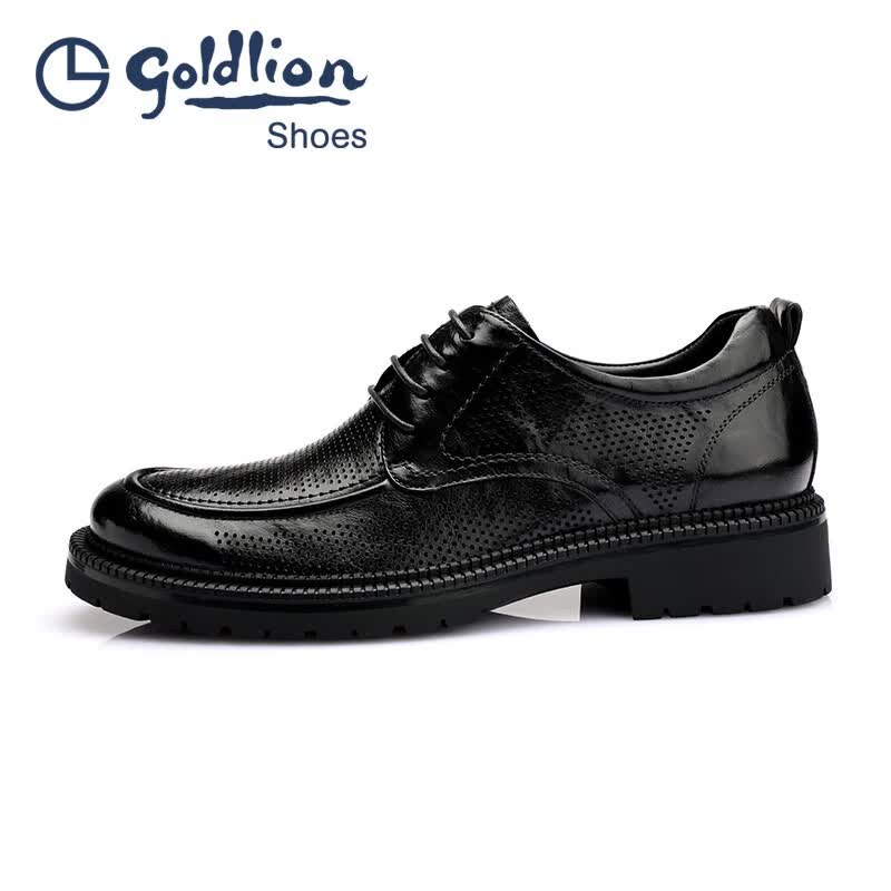 金利来（Goldlion）凉鞋男 夏季冲孔男士商务正装凉皮鞋 增高大头透气镂空皮鞋男 黑色 39 比标准码皮鞋偏大2码