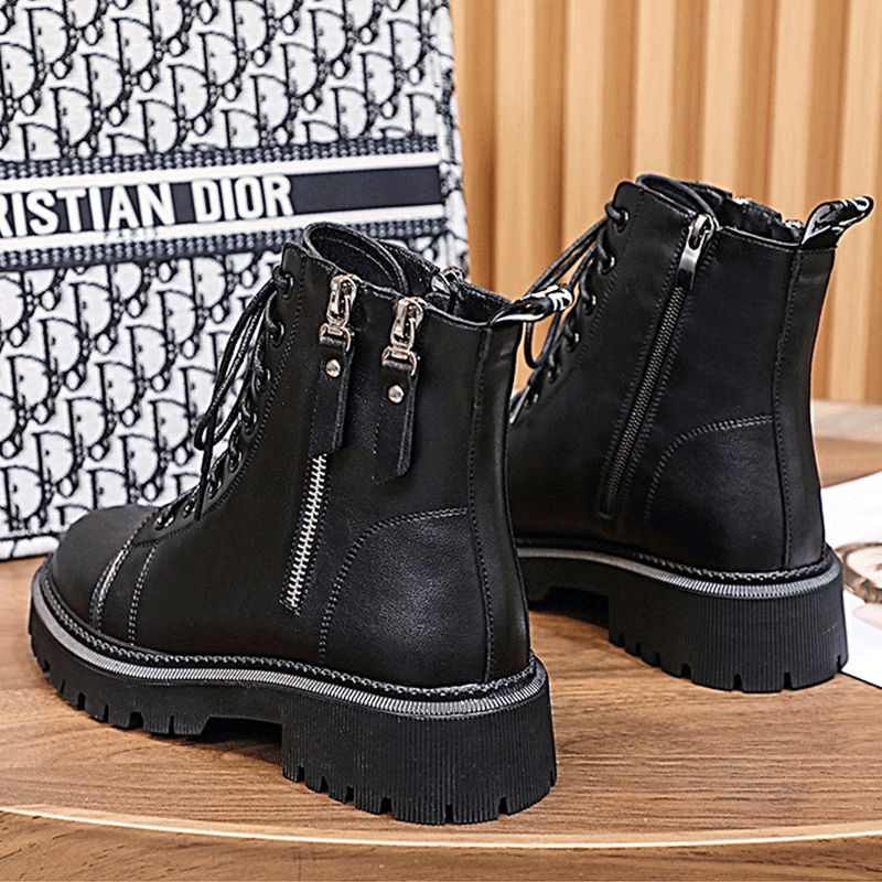 柯妮丽人马丁靴女靴子2025新款英伦风女鞋增高女士短靴系带机车女靴潮鞋子 黑色单里 36
