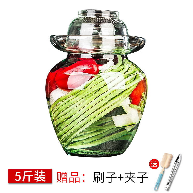 泡菜坛子玻璃加厚酸菜腌菜罐家用玻璃缸密封特大号咸菜泡菜罐 5斤泡菜