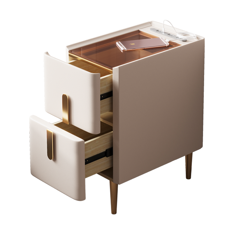 优凡木品 床头柜 轻奢床头柜简约现代床边柜超窄玻璃面板USB充电迷你小型床头柜 智能充电插座-0.25M