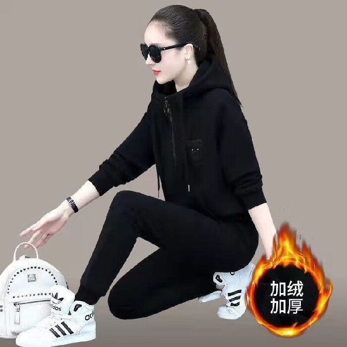 150cm矮个穿搭卫衣冬季加绒加厚小个子休闲运动服套装女秋冬2022新款