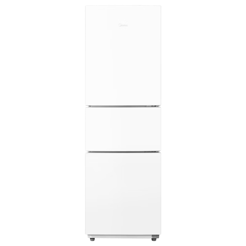 再降价,plus会员:midea美的 精致存储三门三温区冰箱 mr-223te极地白