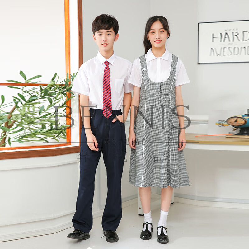 深圳校服中学礼服市统一标准生夏季女连衣裙男衬衫西裤清新 中学女夏