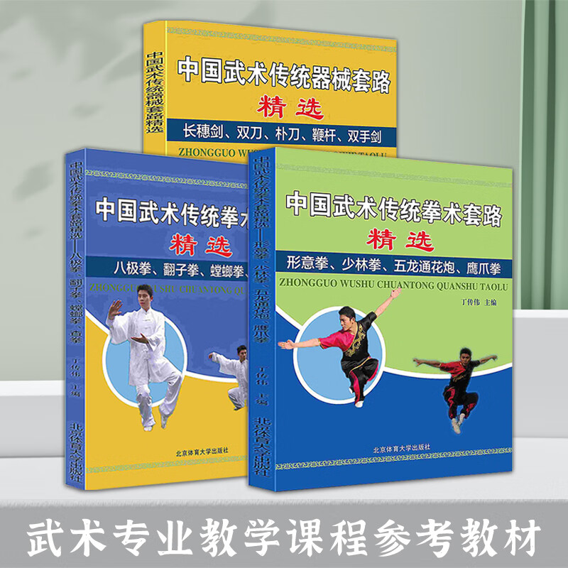 3册中国武术传统拳术套路精选（八极拳螳螂拳鹰爪拳形意拳少林拳双手剑）等中华武术中国传统拳术体育运动强