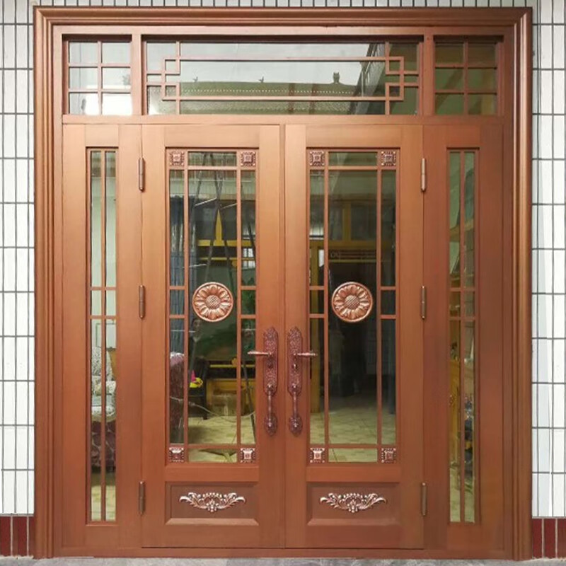 别墅大门玻璃自建房入户对开锌合金农村进户门乡村家用双开防盗门