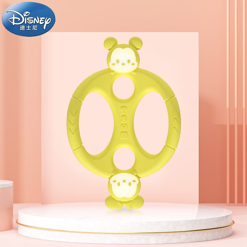 迪士尼（Disney）宝宝安抚咬咬乐婴儿软硅胶磨牙手抓玩具 经典牙胶奶油黄