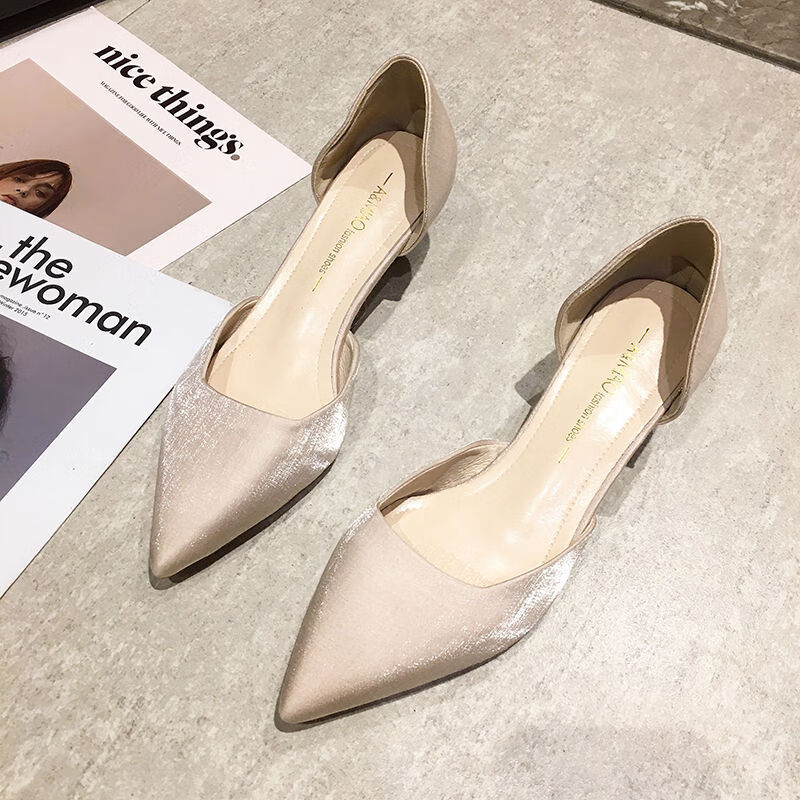 古跃鸿3厘米3cm三公分小跟鞋低矮细跟高跟鞋尖头女仙女风单鞋时尚绸缎