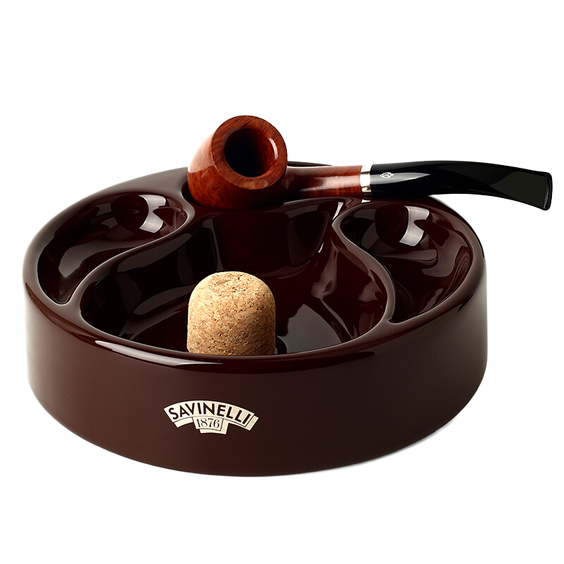 沙芬（SAVINELLI）三位陶瓷煙斗架 煙灰缸W1008意大利進口煙具3色可選 高檔男士禮物 棕色