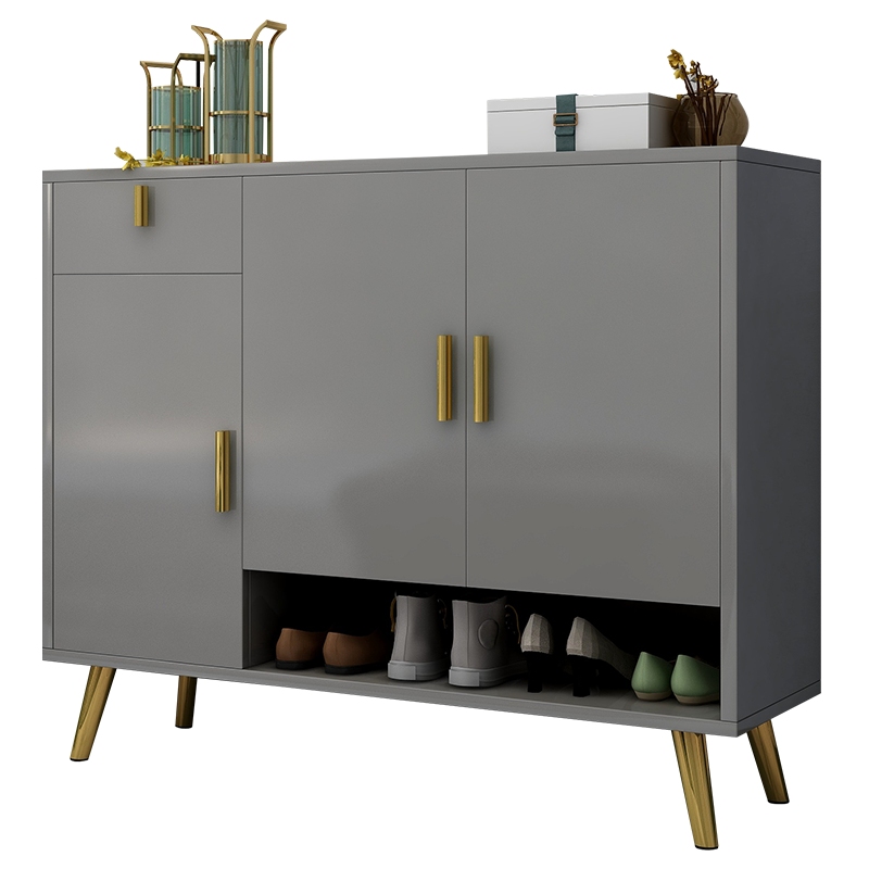 雅美乐 鞋柜门口玄关柜 大容量简约北欧轻奢入户家用带抽屉门厅收纳柜子 99.4*35*93cm 烟灰色 YXG605