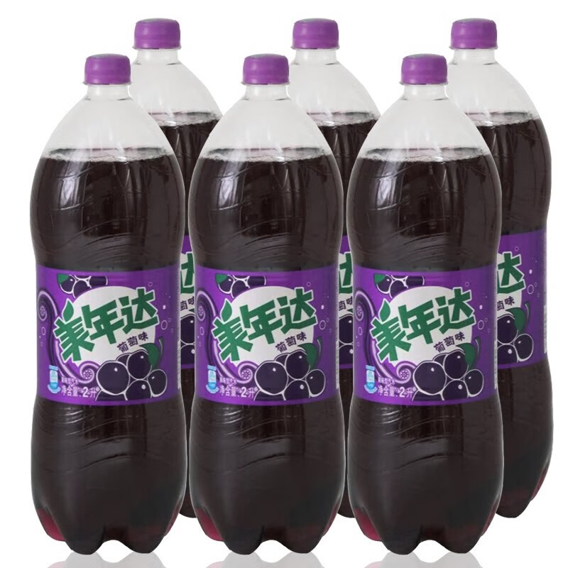 百事可乐 出品美年达葡萄味碳酸饮料整箱2升/瓶大瓶分享装汽水 葡萄味