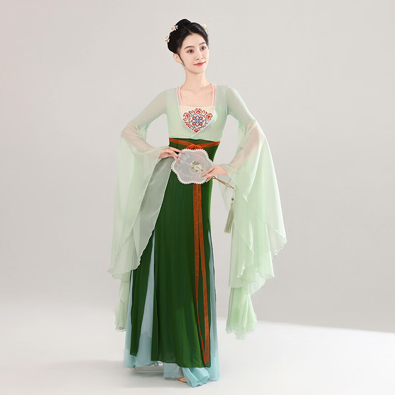 澳顏萊古典舞蹈服裝飄逸女身韻長(zhǎng)款紗衣仙表演練功服古風(fēng)齊胸漢唐舞蹈服 月芙蓉紗衣+大擺裙 裙子里面有襯 M
