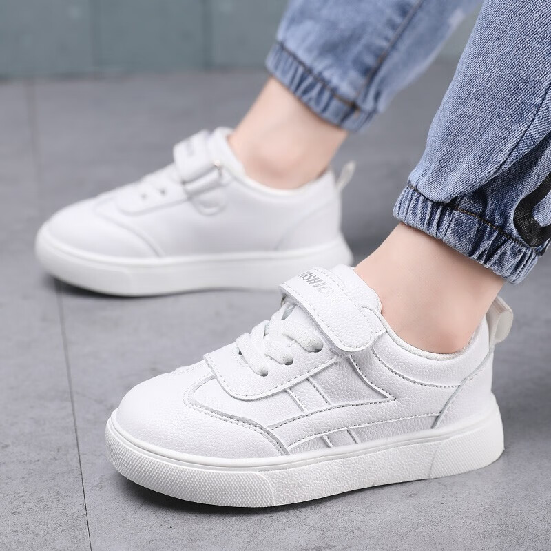 贝天熊（BeiTianXiong）童鞋春款男童软底休闲鞋秋冬新款女童网面鞋透气儿童革面运动鞋  BJW259白色（皮面） 33 内长20.8/脚19.8