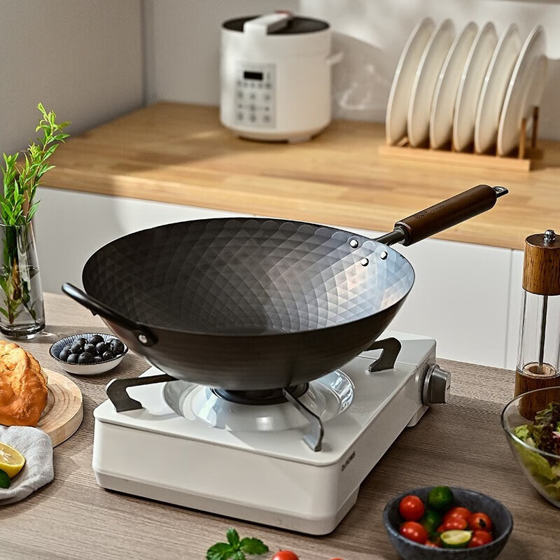 神田窒化氮化炒锅家用炒菜锅二代钻石纹炒锅不易锈无涂层铁锅 二代