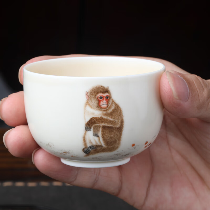 未心 景德镇墨羽手绘生肖猴子主人杯陶瓷品茗杯生肖杯猴礼品定制茶杯