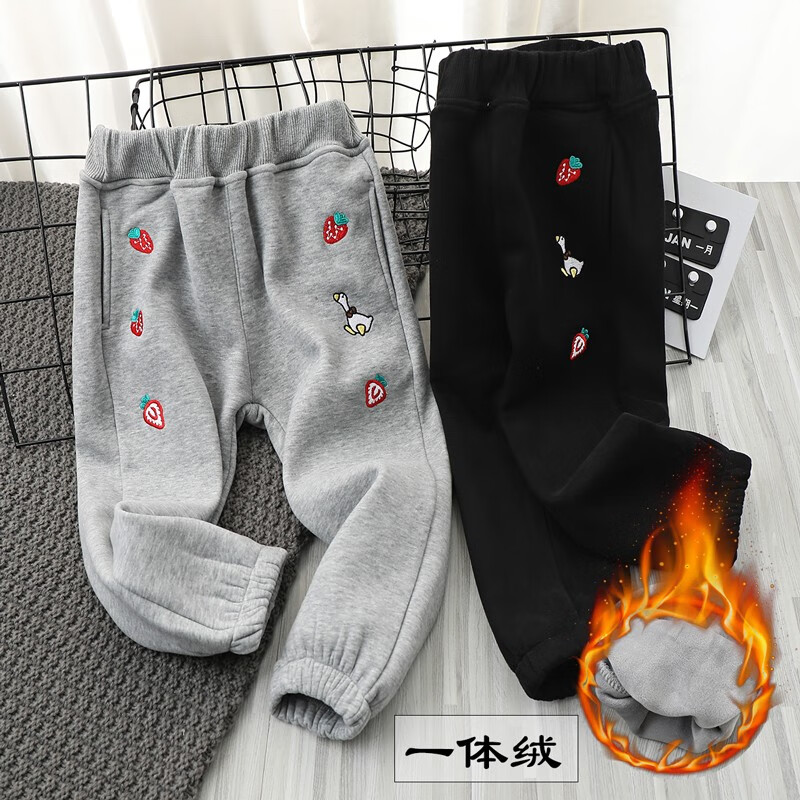 【旗舰店】贝壳心雨 薄绒儿童裤子 可爱鸭/黑色
