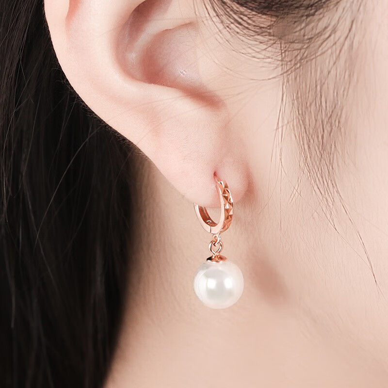 曼蒂娅 正圆珍珠耳环女长款925银日韩简约百搭耳坠个性贝珠耳扣女友礼物 车花珍珠耳扣 10mm玫瑰金色