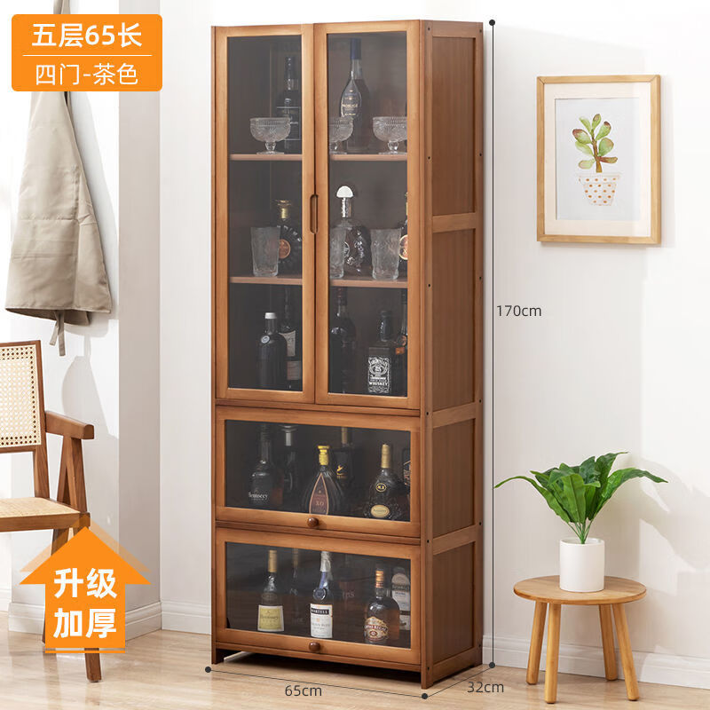 爱顺家  酒柜隔断柜现代简约红酒柜展示柜落地靠墙储物柜家用酒架陈列烟柜 【透明四门】茶色-五层65长