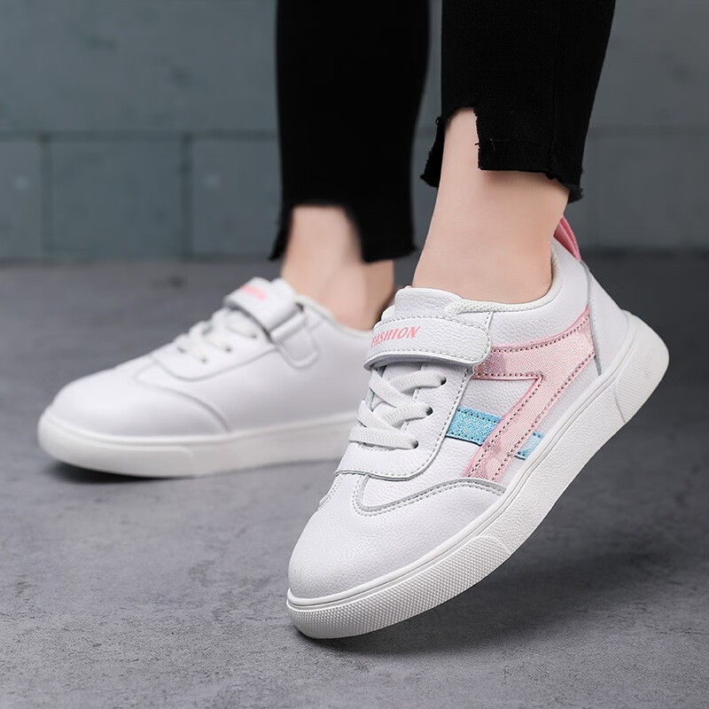 贝天熊（BeiTianXiong）童鞋春款男童软底休闲鞋秋冬新款女童网面鞋透气儿童革面运动鞋  BJW259白粉（皮面） 34 内长21.4/脚20.4