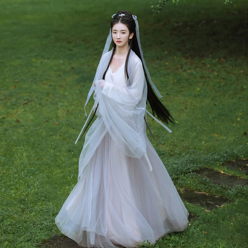 汉服女2024新款仙女古装中国古风超仙气飘逸白色连衣长裙夏款 羽灵 xs