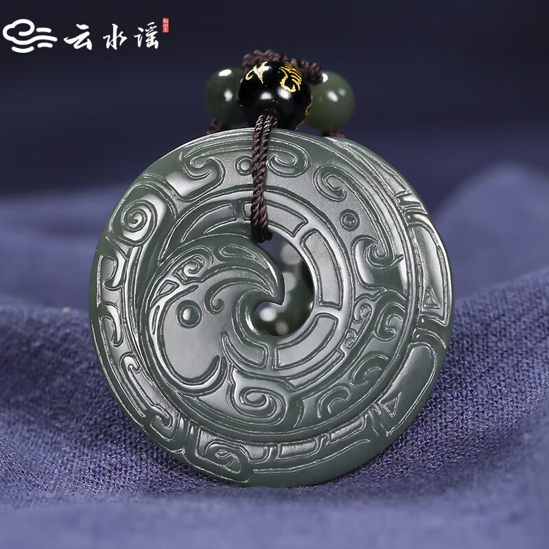 云水谣和田玉吊坠男 转运平安玉石玉坠 力挽狂澜扭转乾坤挂件 青玉款
