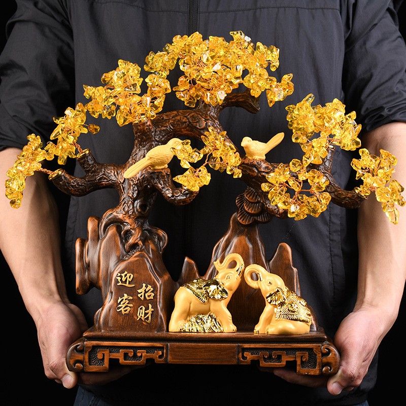 皇刻匠(huangkejiang) 发财树商务开业摆件水晶摇财树客厅玄关电视柜
