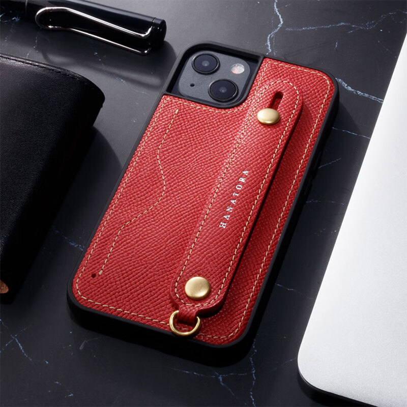 花虎（HANATORA）苹果13Promax手机壳带支架带挂绳腕带插卡真皮新款iPhone13女款男款卡包全包防摔日式风格高级感 红色 iPhone13promax