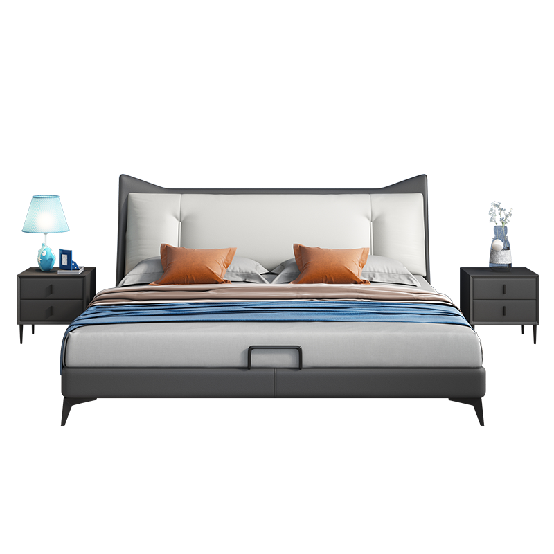 优卡吉 轻奢牛皮床现代简约女孩公主床儿童床卡通双人床LM-C-9715(灰)1.5米床+20CM乳胶床垫+床头柜*1