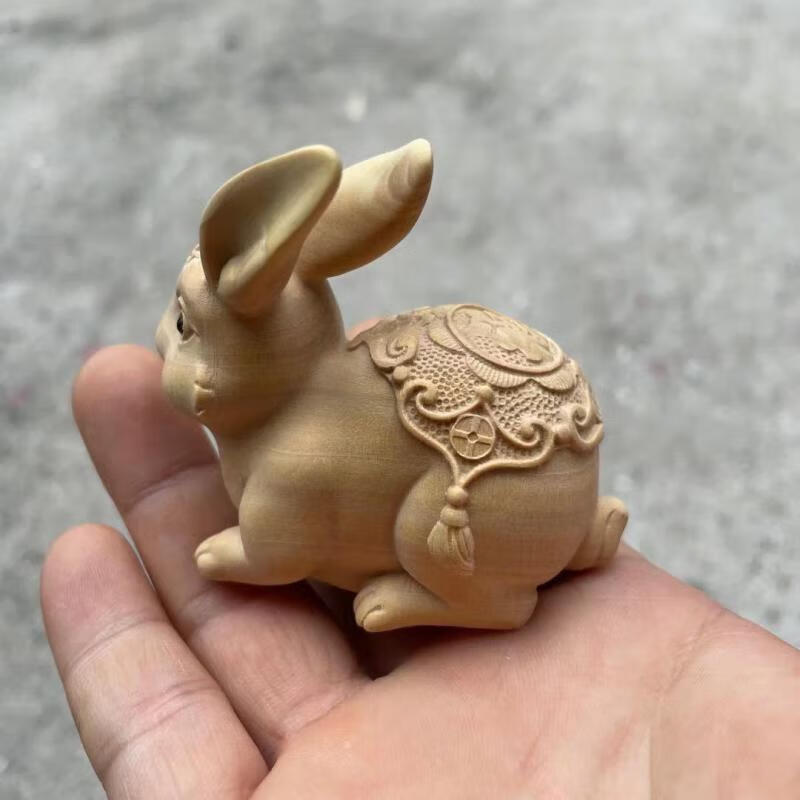 倍喜欢 小叶黄杨木雕刻兔子摆件手把件木头生肖小白兔家居装饰挂件