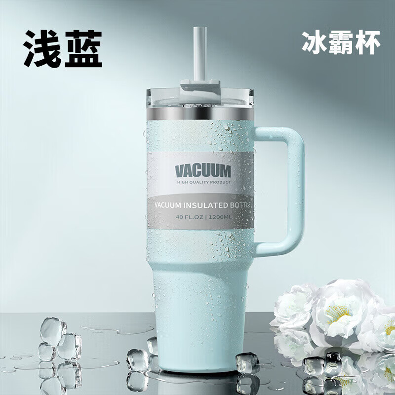 皇家洛克 ROYALLOCKE冰霸杯304不锈钢水杯咖啡杯保温杯保冷吸管随行便携杯子大容量 蓝色1200ML