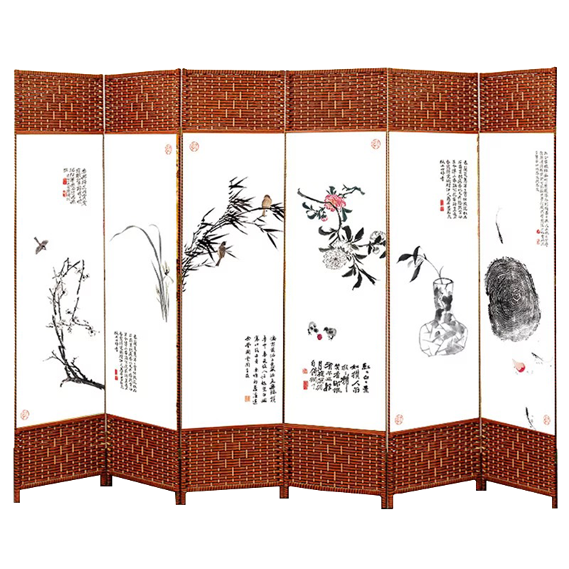 屏风隔断客厅实木玄关隔断墙板进门屏风画家用卧室书房餐厅酒店宾馆艾灸养生理疗中式移动折屏座屏 主图图案:2.0米高*50厘米宽双面4扇