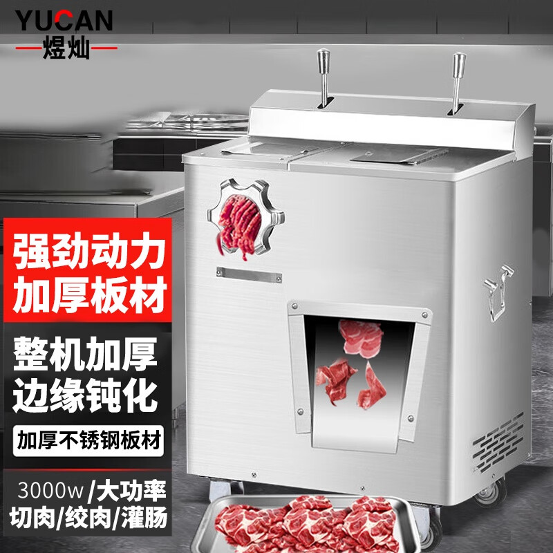 煜灿 商用绞肉机切肉机切片机不锈钢灌肠机大功率多功能两用切菜机切丝机电动 全钢3000W【机身加厚】