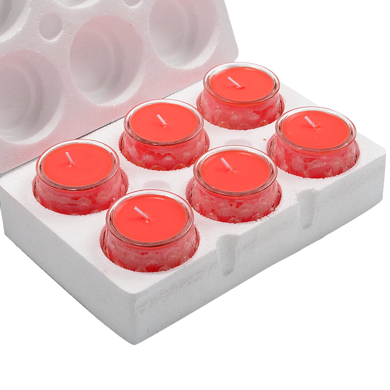 蓮花酥油蠟燭長(zhǎng)明燈供佛燈植物油玻璃酥油燈12小時(shí)香薰蠟燭 紅色6粒整箱