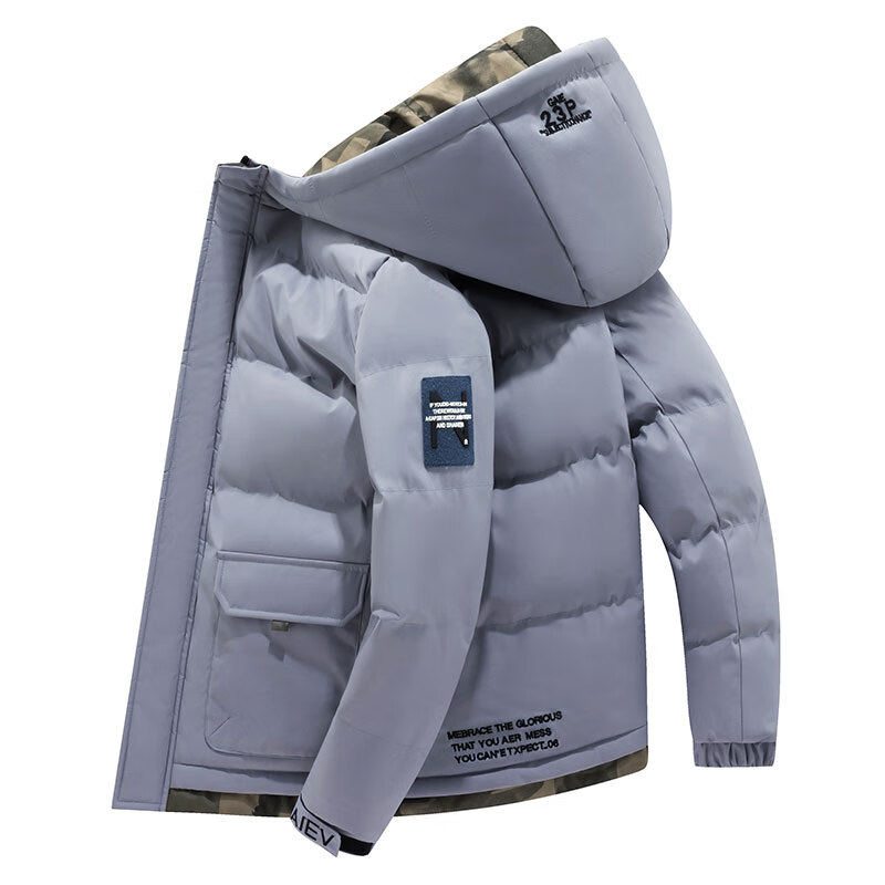 真维斯户外运动冬季加厚棉衣连帽休闲加绒棉服港风宽松休闲外套男 卡其 XL