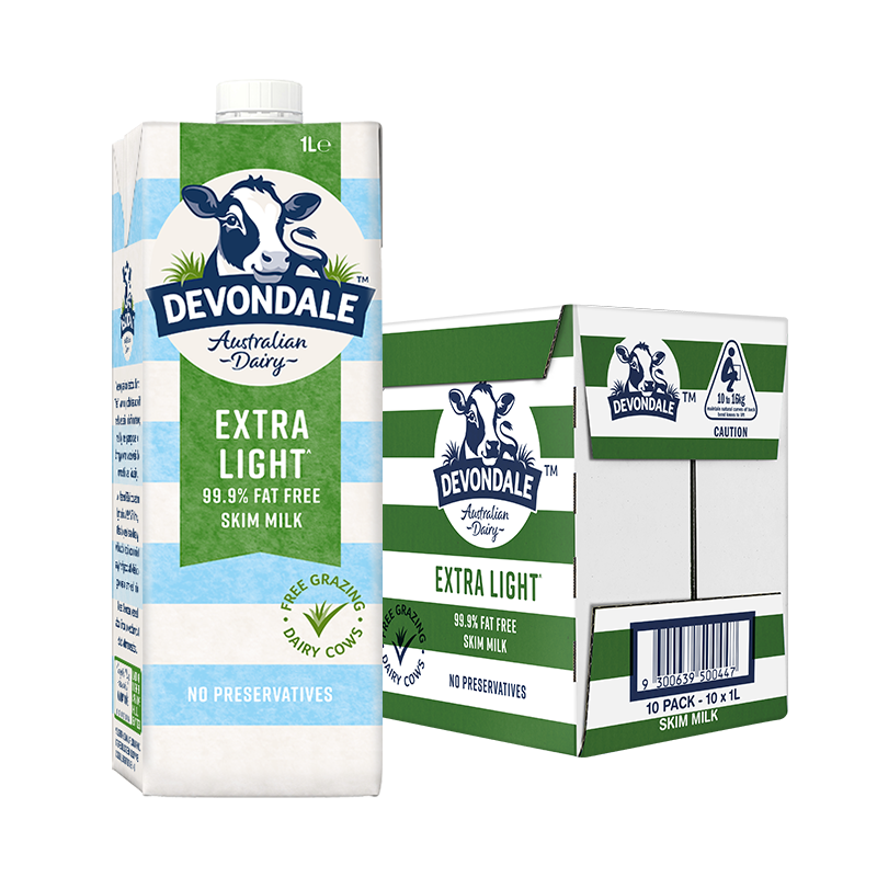 德运（Devondale）澳洲原装进口高钙脱脂纯牛奶1L*10盒 整箱装 早餐奶