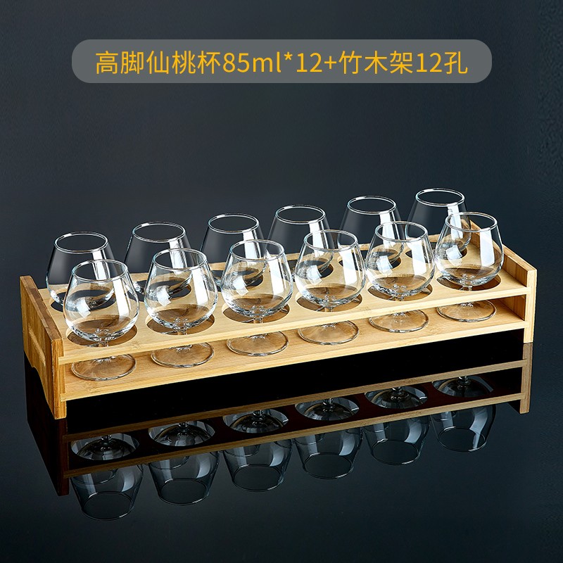 青苹果（QINGPINGGUO） 高脚杯6只装玻璃家用二两白酒杯洋葡萄酒杯大小号欧式 仙桃杯95x12+竹木架12孔