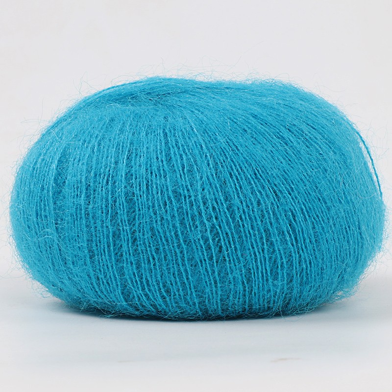 romdink马海毛手工编织diy材料包儿童毛衣围巾线细毛线团幼 25湖蓝